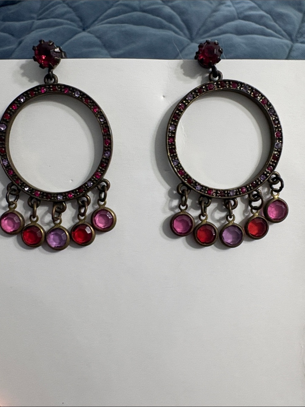 Vintage-Inspired Pink & Red Hoop Drop Earrings